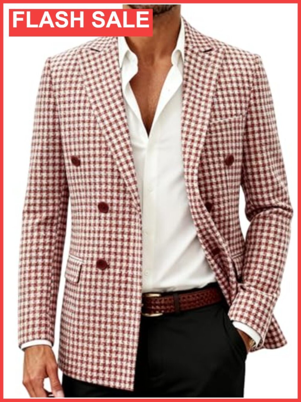 Men's Houndstooth Double Breasted Suit Jacket Slim Fit